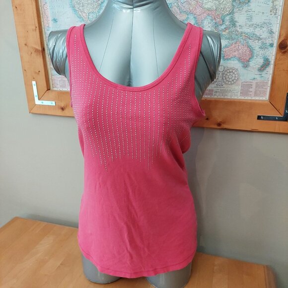 Warehouse One scoop neck tank front embellished detail Pink Women's Large - Picture 1 of 7